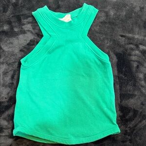 Girls Green Ribbed High-Neck Tank Top